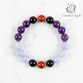 Flat lay view of the Aries bracelet, clearly showing the sequence of crystals and intricate silver metalwork.