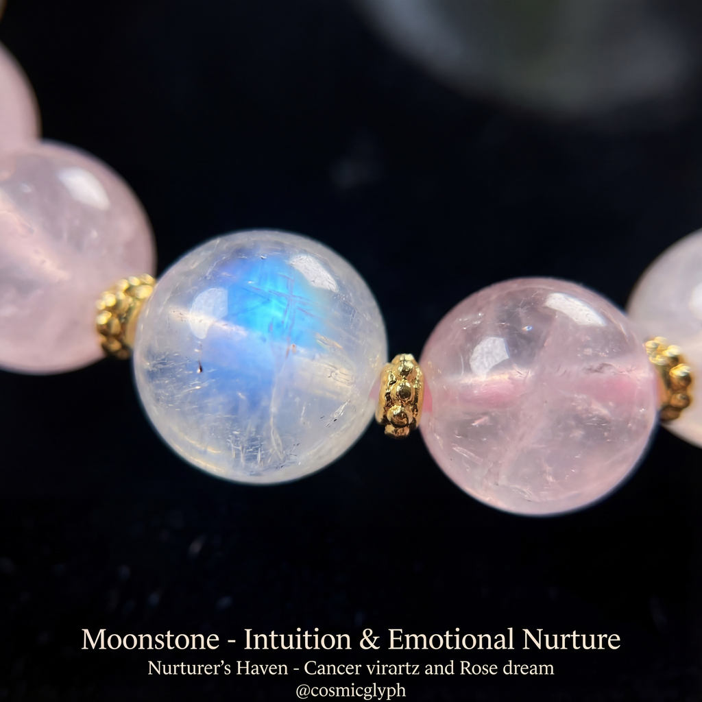 Cancer Zodiac Bracelet, The Nurturer‘s Haven – Moonstone & Rose Quartz Healing Jewelry for Emotional Protection & Self-Love