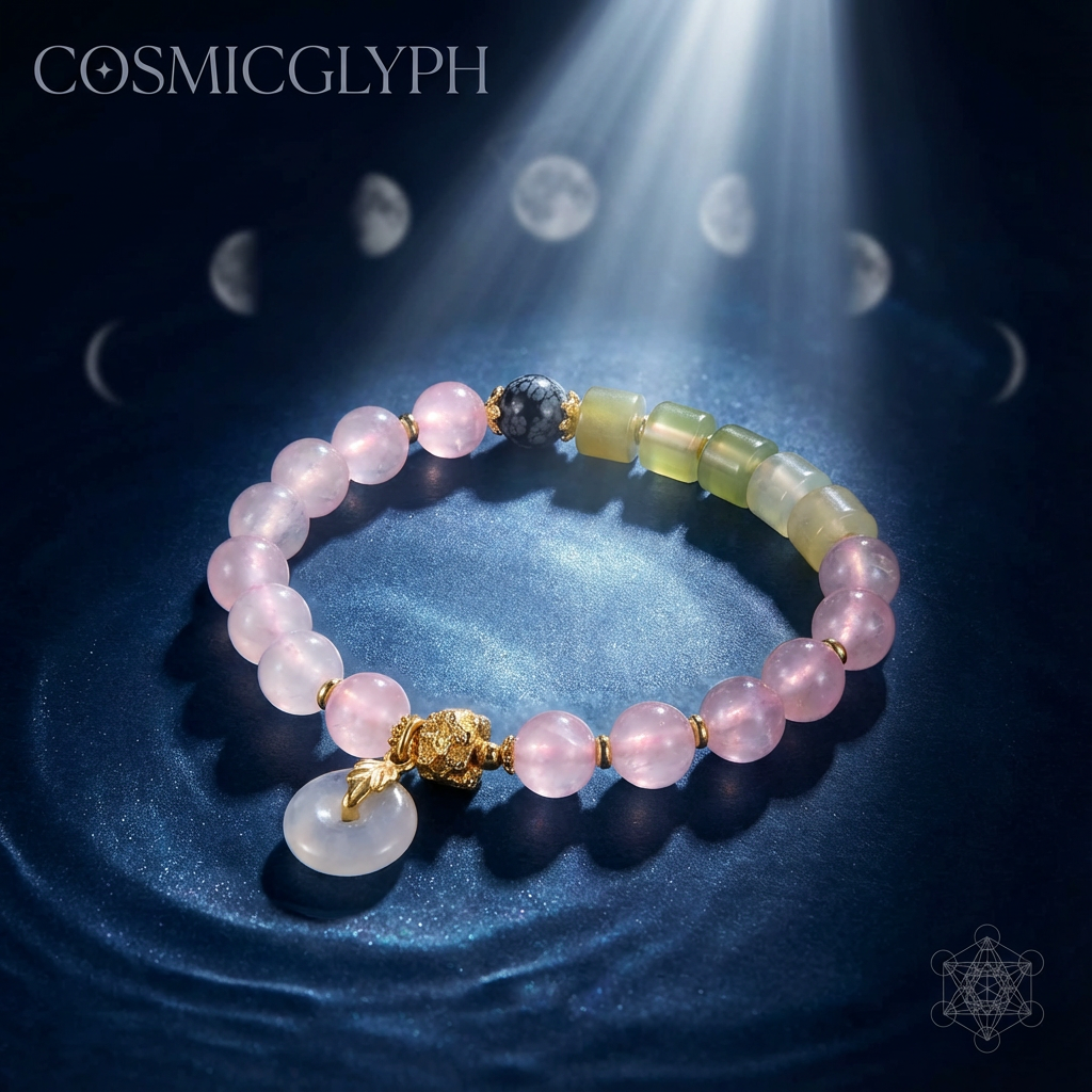 Cancer Bracelet - The Nurturer‘s Haven | Moonstone, Rose Quartz, Serpentine Jade, Snowflake Obsidian