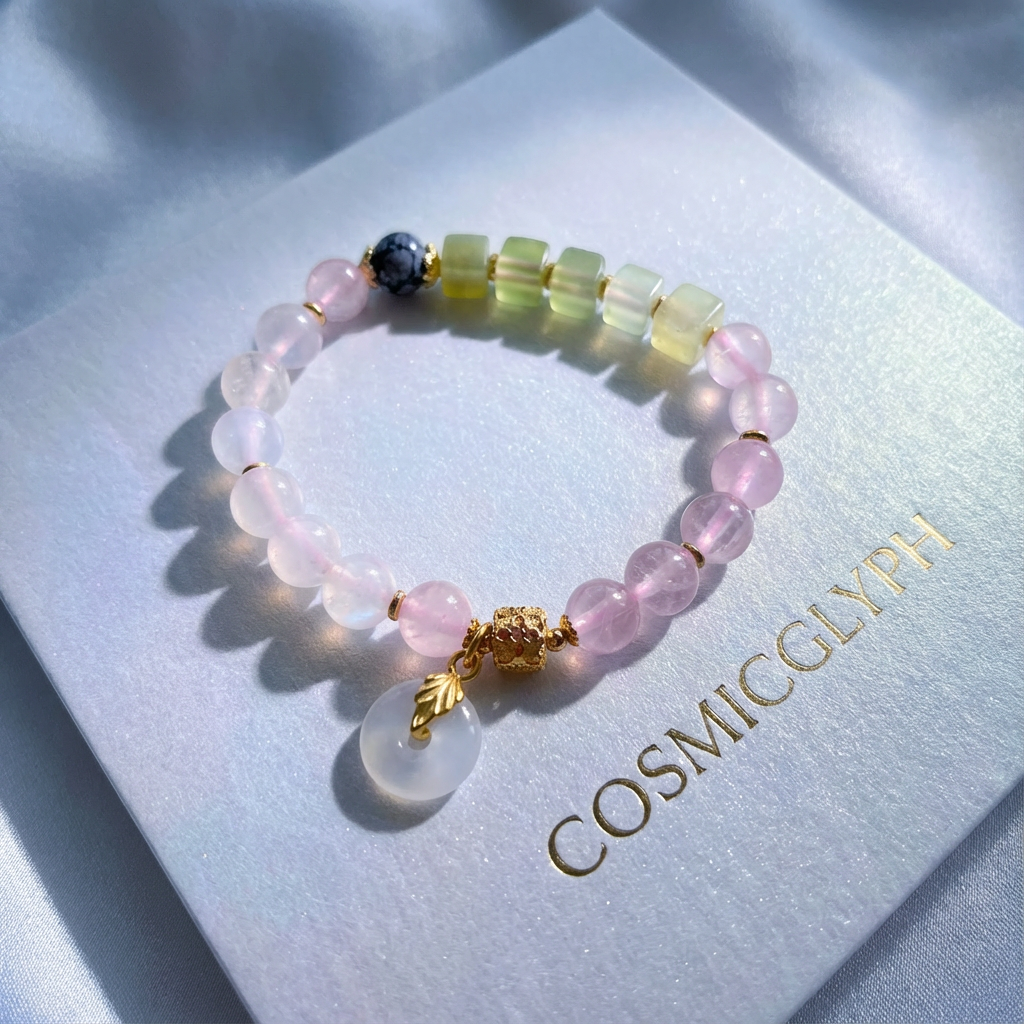 Cancer Bracelet - The Nurturer‘s Haven | Moonstone, Rose Quartz, Serpentine Jade, Snowflake Obsidian