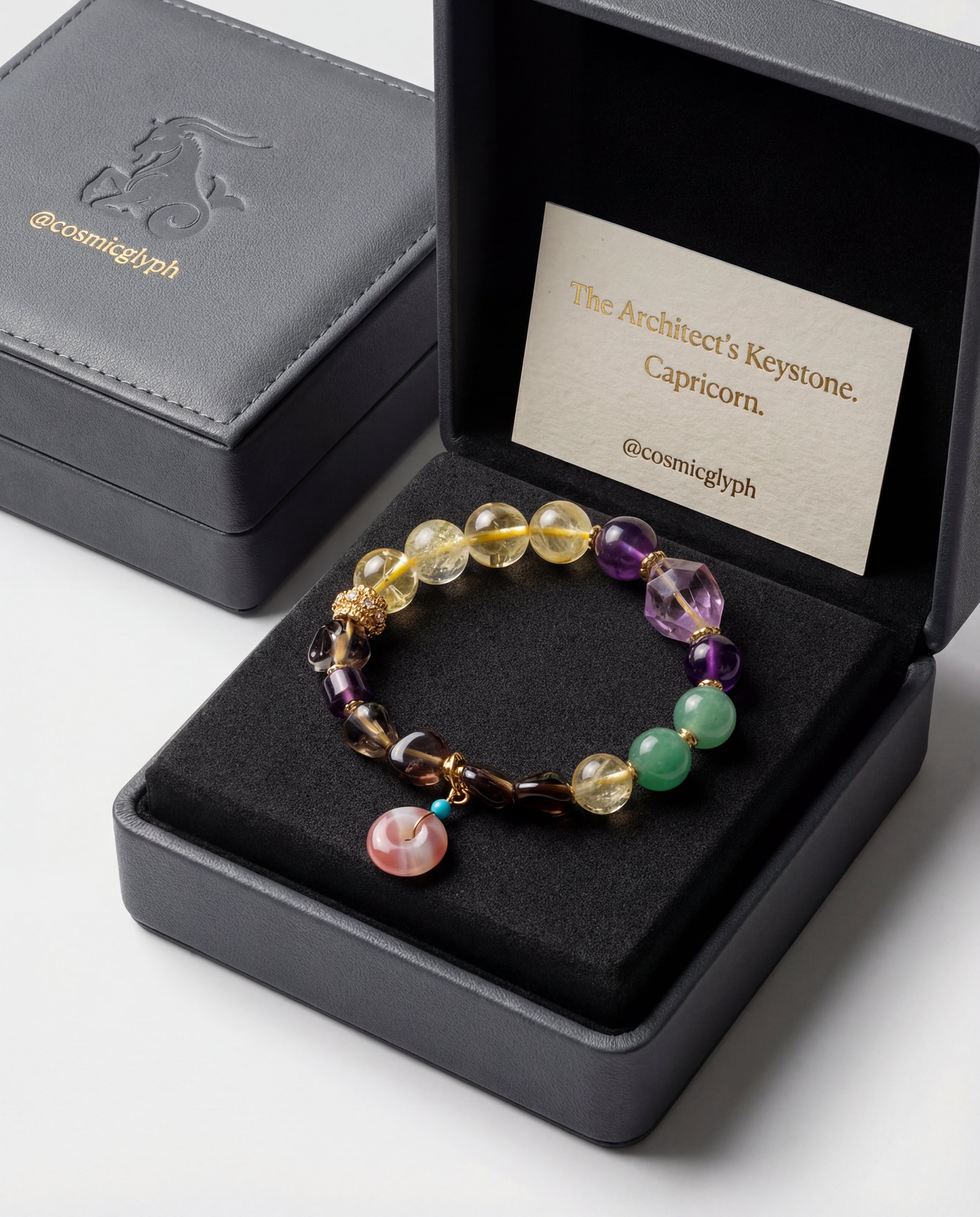 Capricorn Bracelet - The Architect‘s Keystone | Citrine, Smoky Quartz, Amethyst, Aventurine