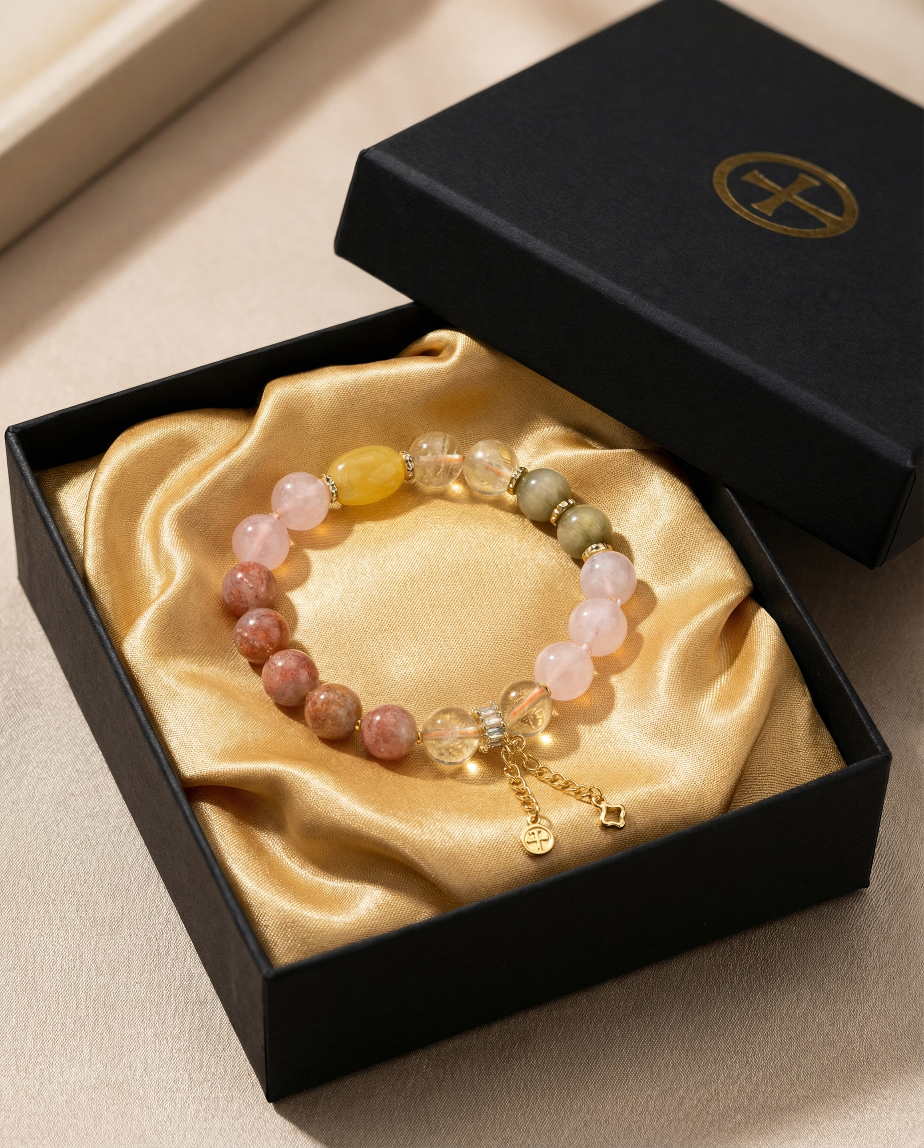 Leo Bracelet - The Solar Heart | Sunstone, Citrine, Rose Quartz, Tiger‘s Eye