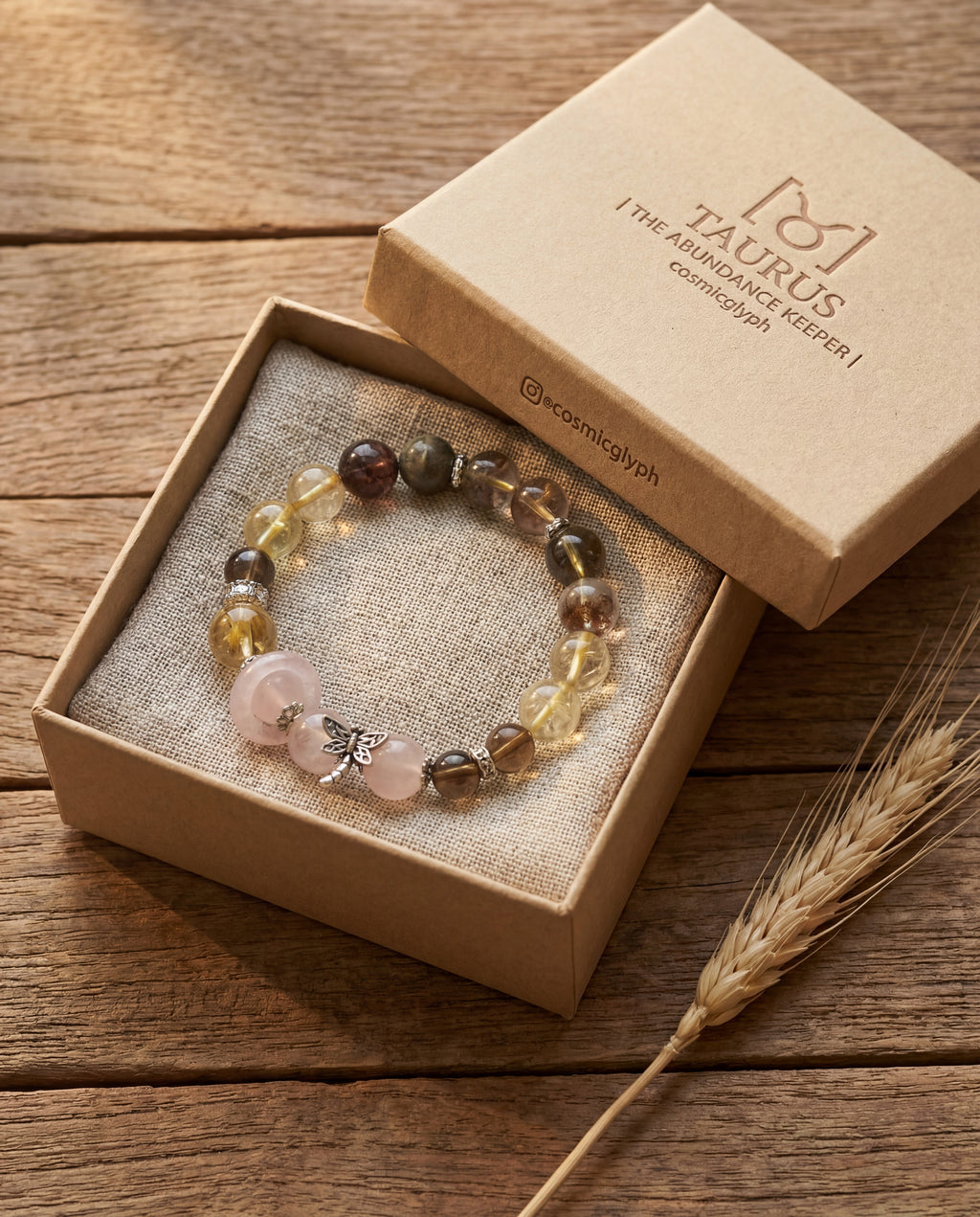 Taurus Bracelet - The Abundant Garden | Green Phantom, Citrine, Rose Quartz, Smoky Quartz